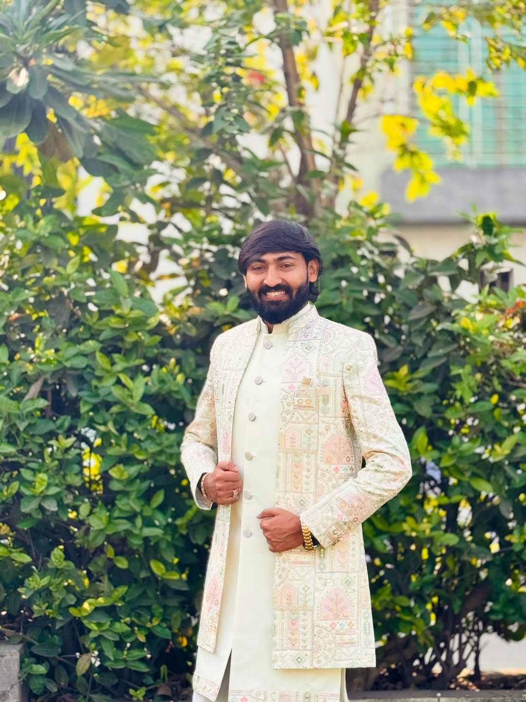 SHAGUN FASHION Indo-Western Sherwani Set with Embroidered Jacket