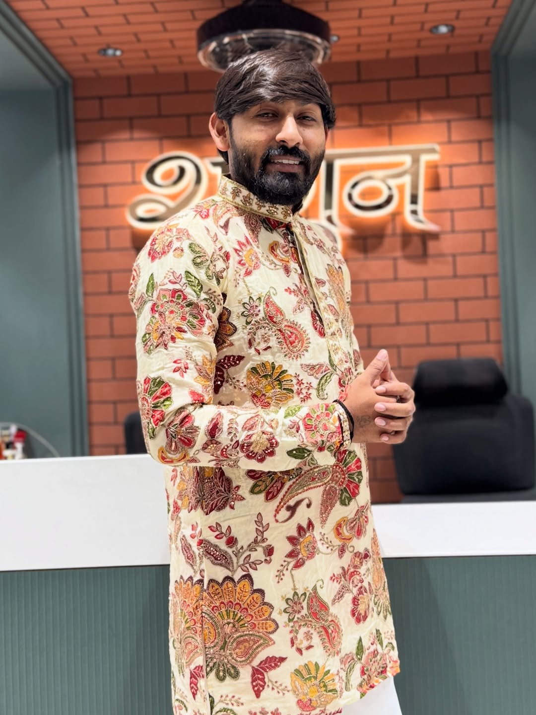 SHAGUN FASHION Men’s Premium Floral Embroidered Kurta – Festive & Wedding Wear Collection