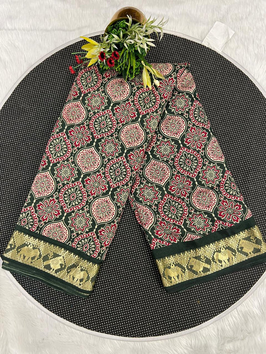 🌟 Elegant Ajrakh Saree with Golden Border ✨ | Traditional Craft Meets Royal Touch 👑 | Festive & Ethnic Wear 💃