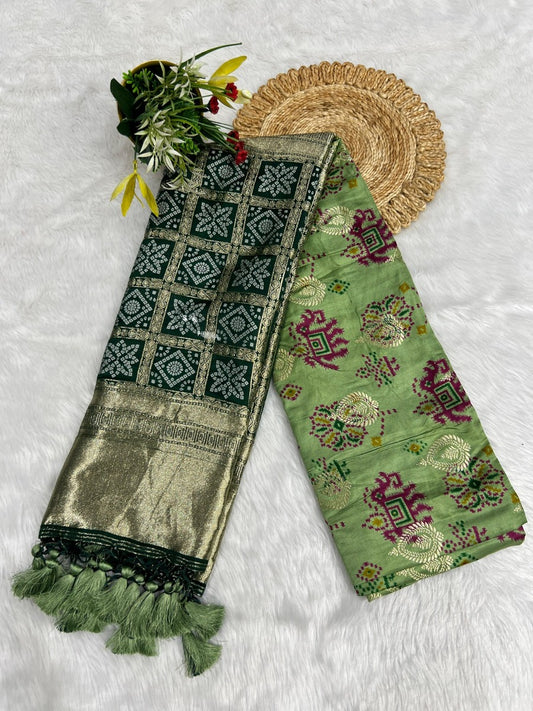 Unique Bandhani & Patola Style Saree – Vibrant Colors & Intricate Designs 🌸✨