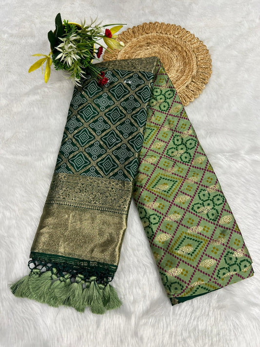 Unique Bandhani & Patola Style Saree – Vibrant Colors & Intricate Designs 🌸✨