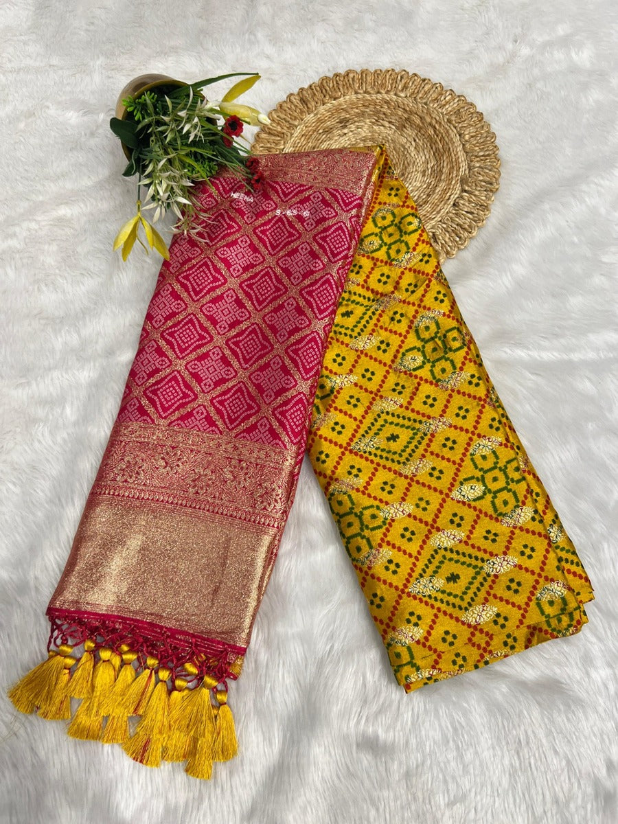 Unique Bandhani & Patola Style Saree – Vibrant Colors & Intricate Designs 🌸✨