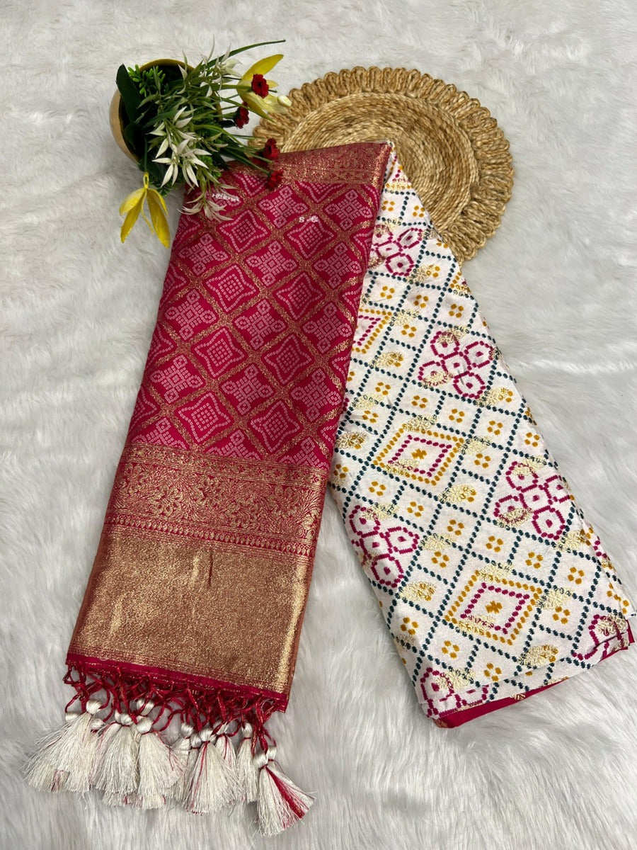 Unique Bandhani & Patola Style Saree – Vibrant Colors & Intricate Designs 🌸✨