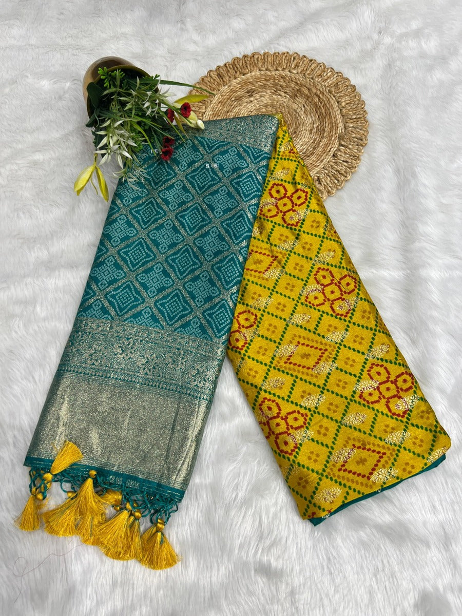 Unique Bandhani & Patola Style Saree – Vibrant Colors & Intricate Designs 🌸✨