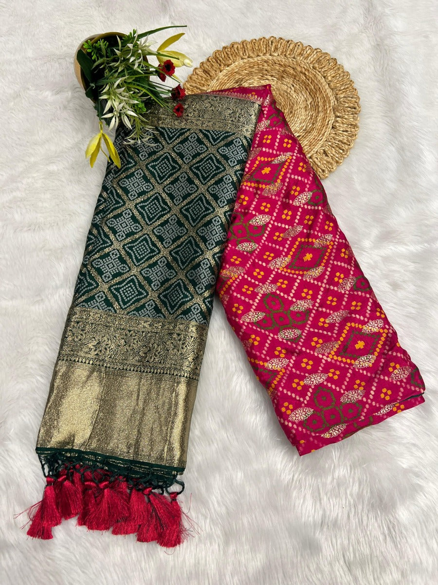 Unique Bandhani & Patola Style Saree – Vibrant Colors & Intricate Designs 🌸✨