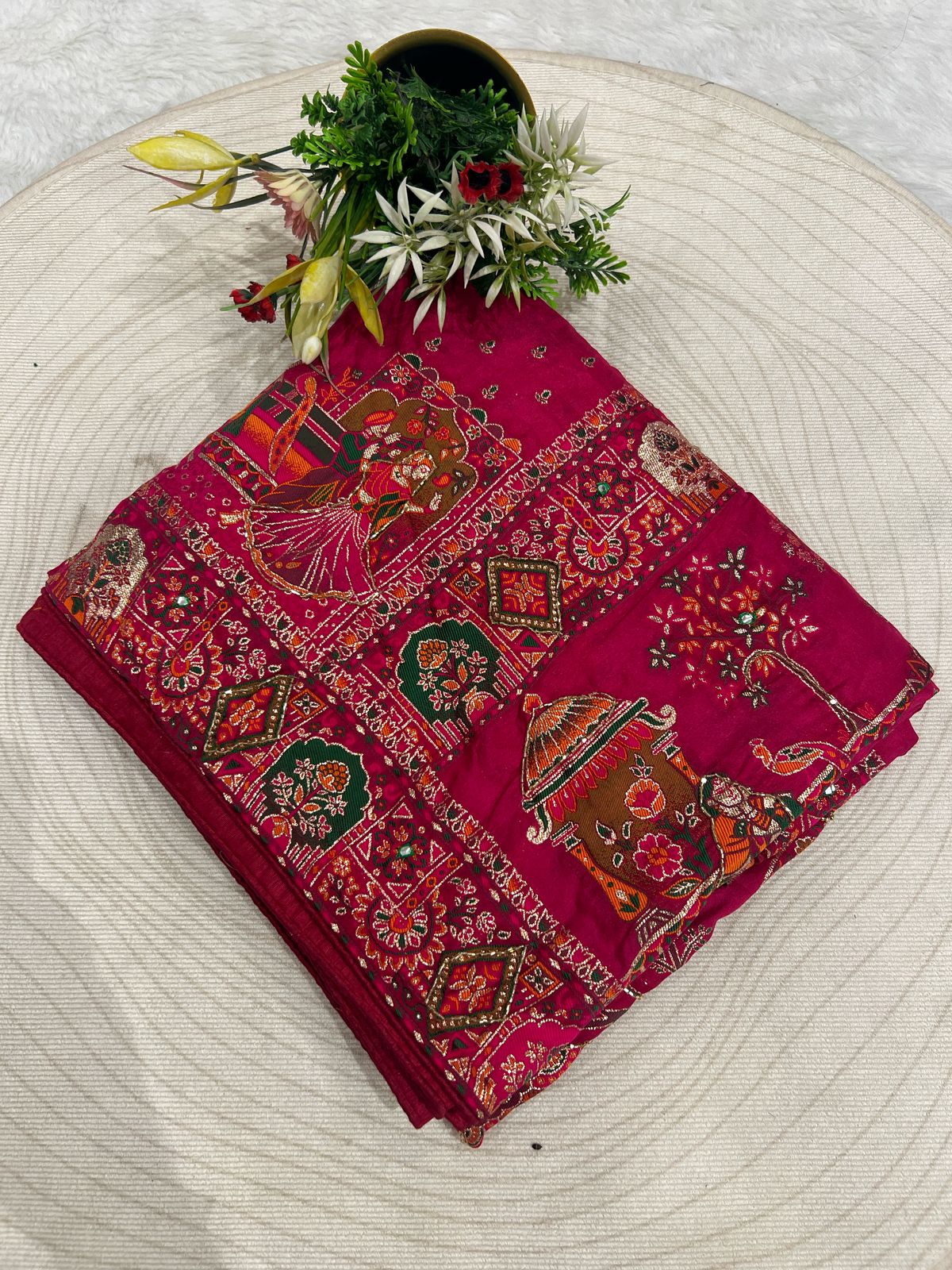 Elegant Pashmina Saree with Heavy Pallu & Viving Work – Only ₹2850 ✨🌸