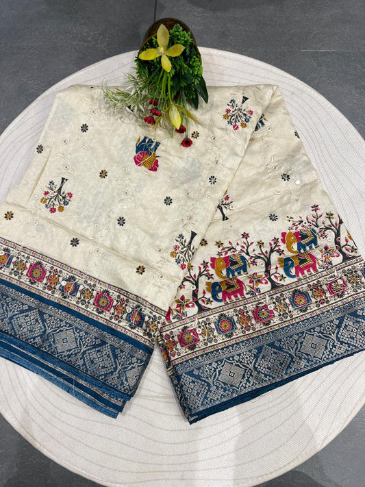 Affordable Pashmina Saree with Mirror Work – Stunning Design at Just ₹1050