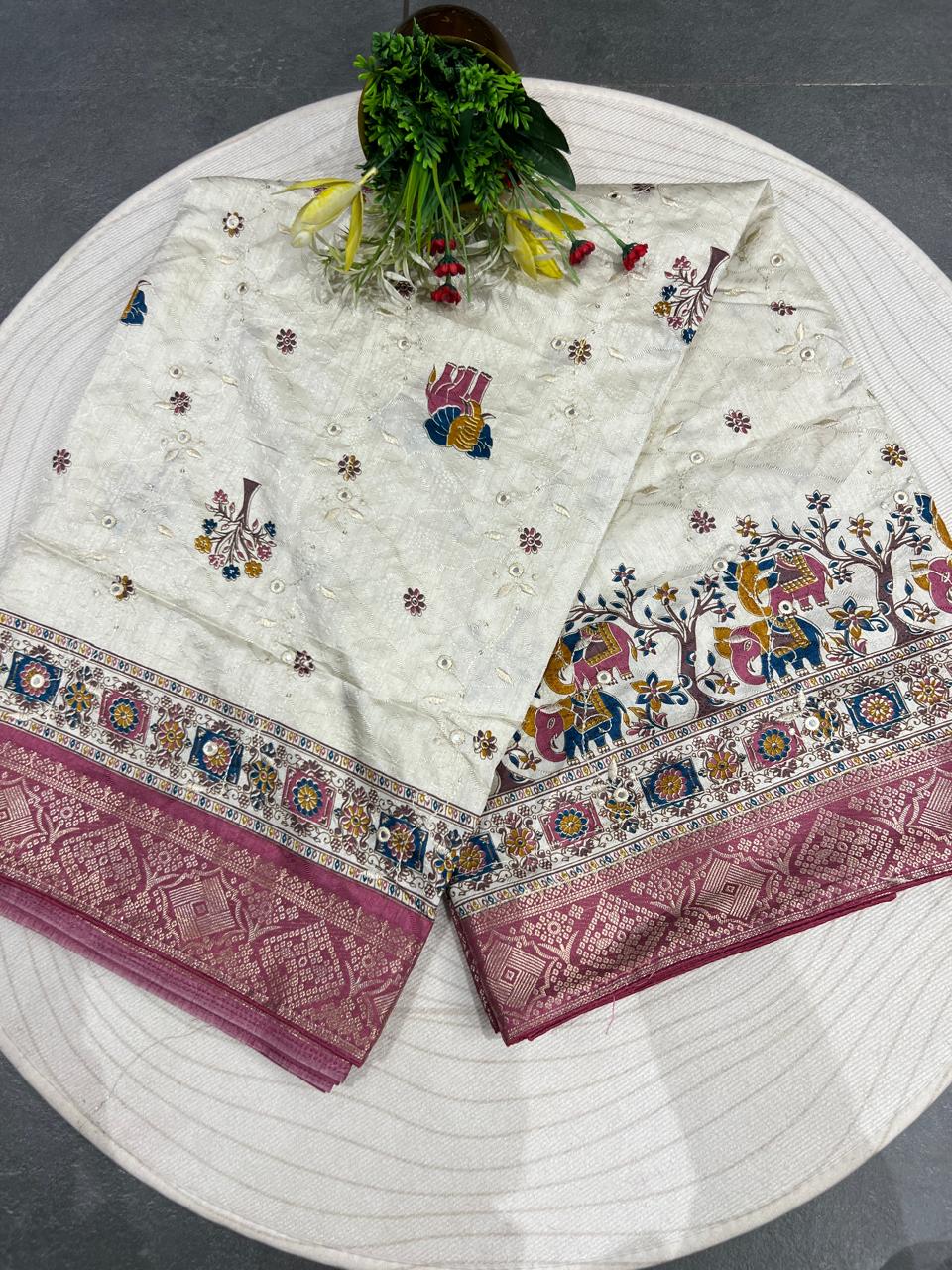 Affordable Pashmina Saree with Mirror Work β Stunning Design at Just βΉ1050