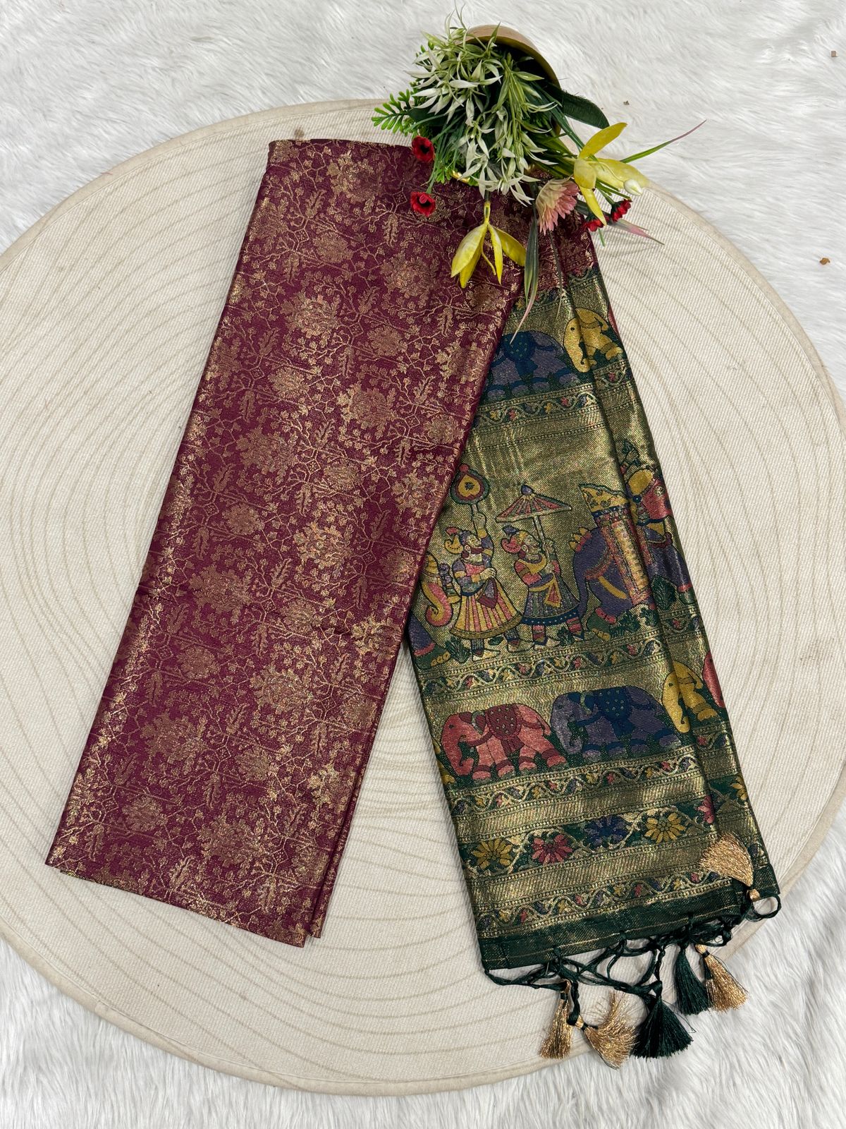 β¨ Elegant Dual-Tone Kanjivaram Silk Saree with Designer Pallu | Traditional Yet Trendy π