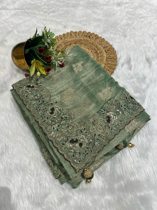 β¨ Fancy Organza Saree for Partywear π | Designer Border Work πͺ‘ | Full Work Blouse Included π | Elegant & Trendy Look πΈ