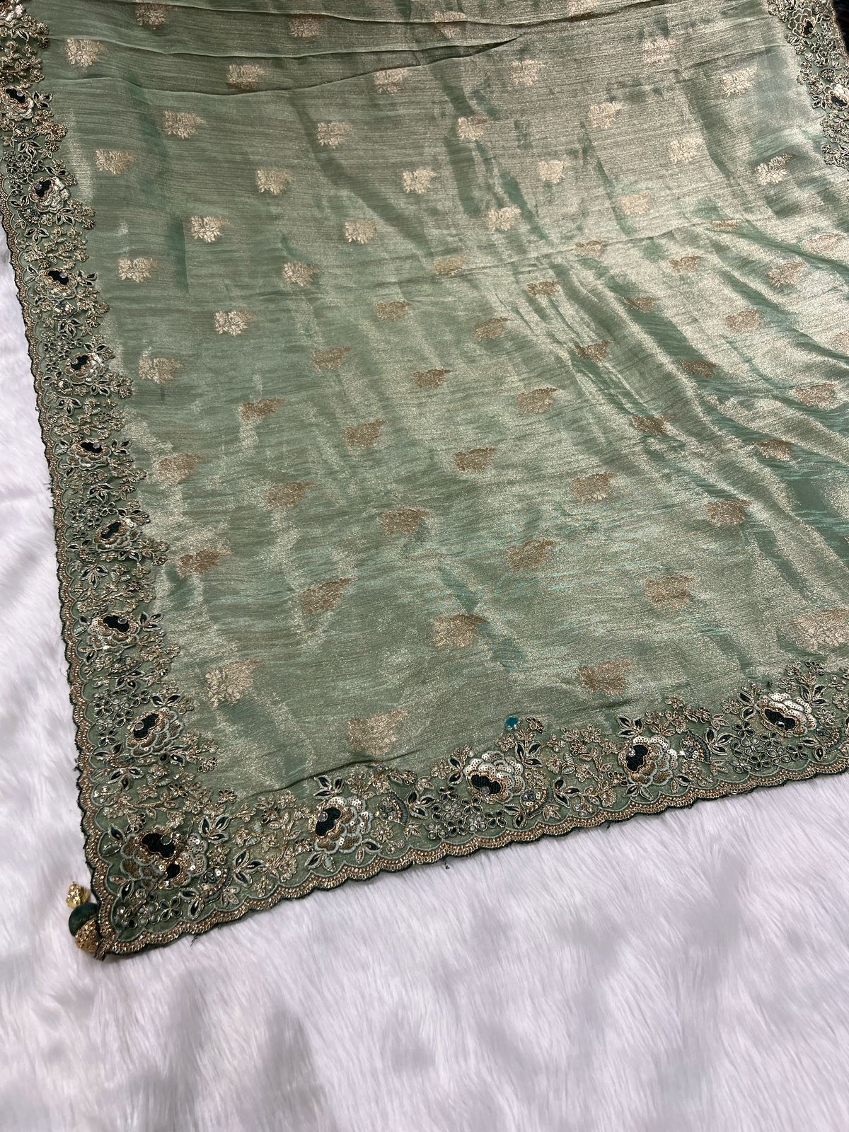 β¨ Fancy Organza Saree for Partywear π | Designer Border Work πͺ‘ | Full Work Blouse Included π | Elegant & Trendy Look πΈ