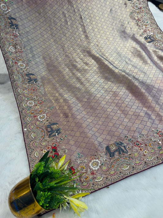 π Fancy Organza Saree with Elephant π & Floral Border πΈ | Designer Full Work Blouse π | Partywear Ethnic Elegance πβ¨