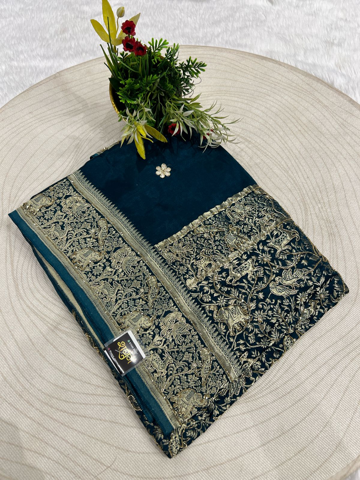 ✨ Pure Gaji Silk Saree with Royal Zardosi Work | Bird Border 🦜 | Buti Detailing 💫 | Bridal/Festive Wear