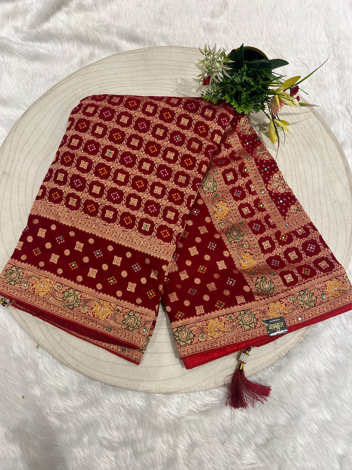 ๐ฟ Pure Georgette Bandhani Saree | Junglo Design ๐บ | Heavy Pallu & All-Over Work โจ | Traditional Elegance ๐