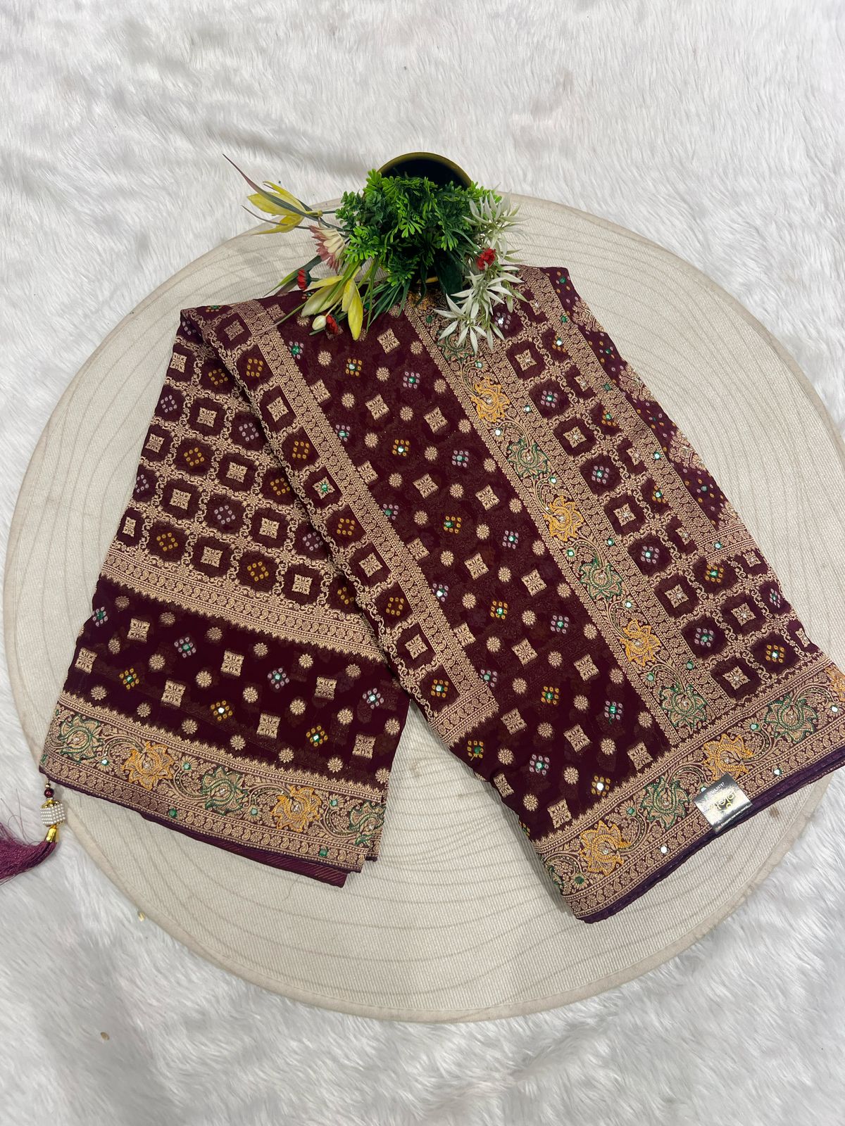 ๐ฟ Pure Georgette Bandhani Saree | Junglo Design ๐บ | Heavy Pallu & All-Over Work โจ | Traditional Elegance ๐