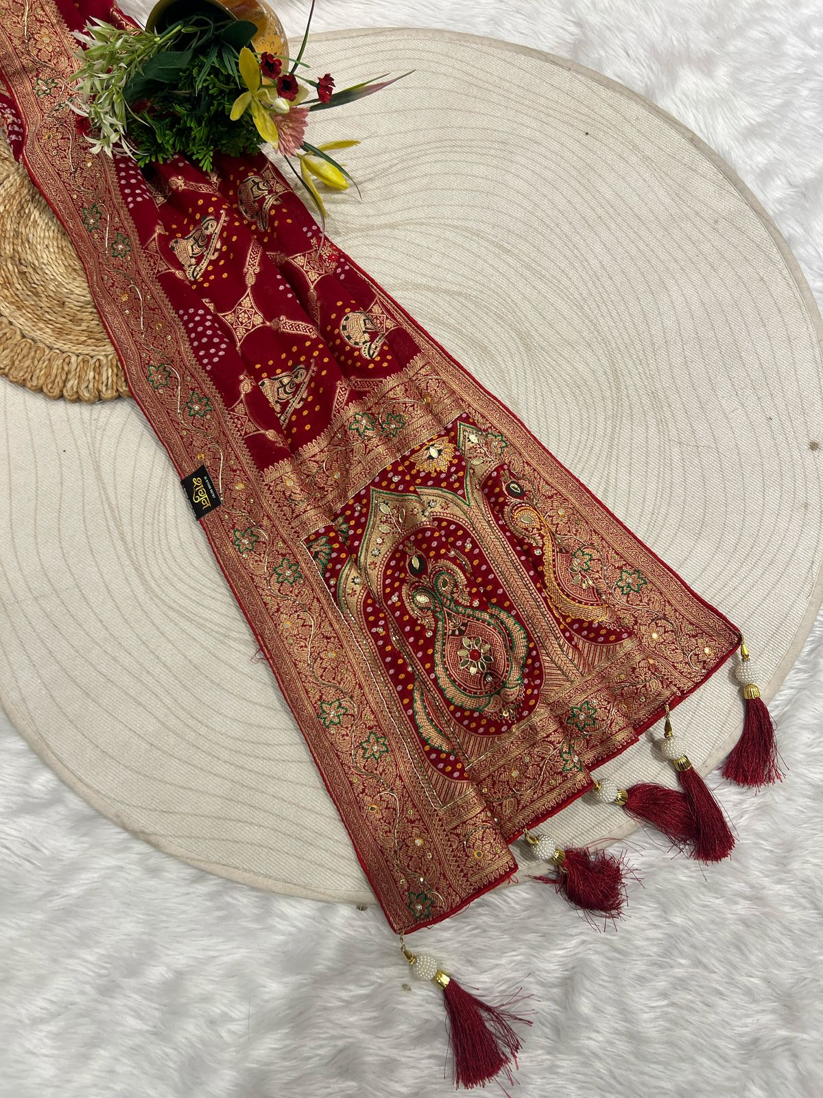 ๐ฟ Pure Georgette Junglo Bandhani Saree | Gharchola Inspired Design โจ | Heavy Pallu & All-Over Work ๐ธ | Bridal/Festive Wear ๐ฐ