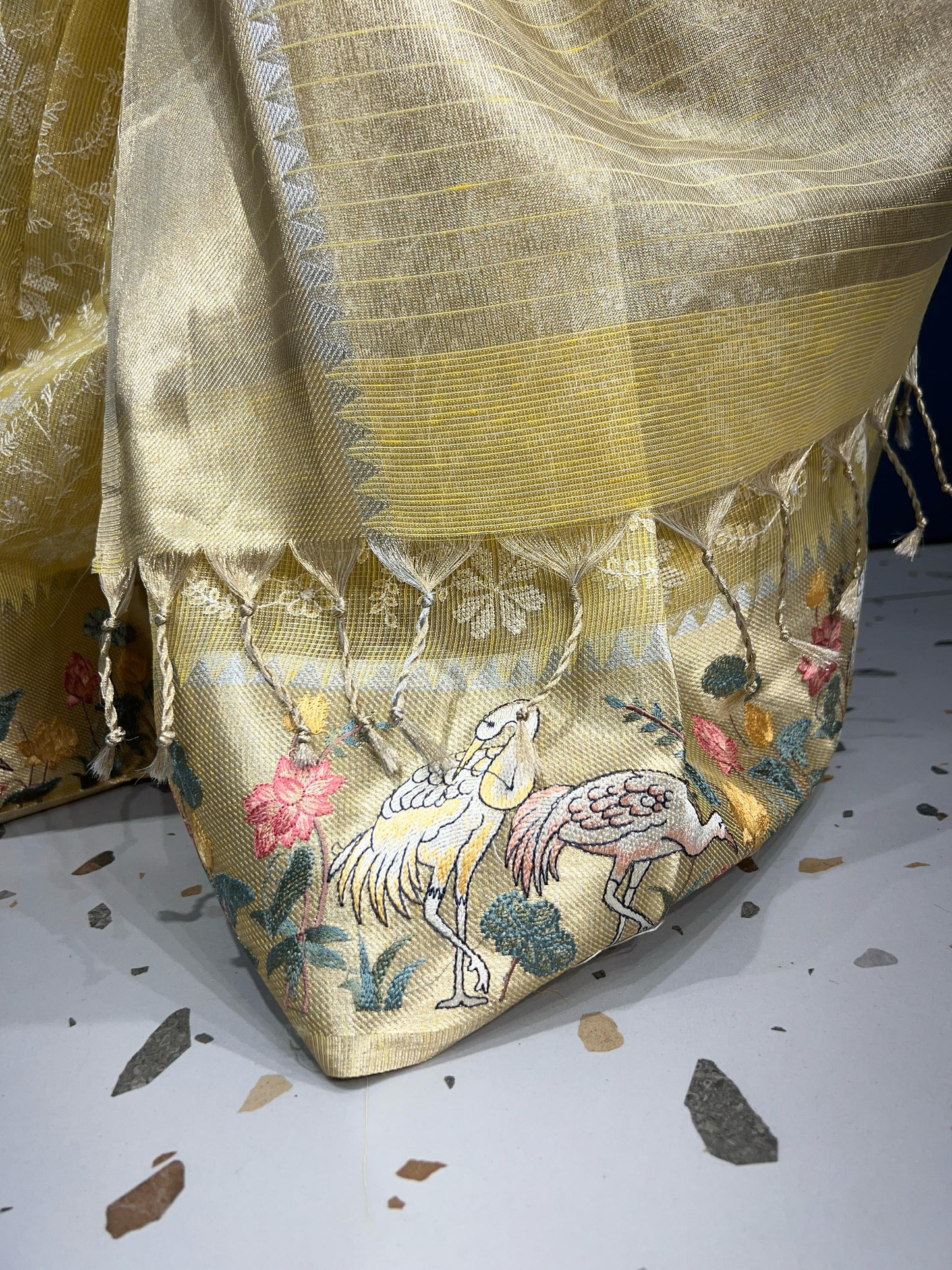 ✨ Net Tissue Silk Saree with Thread Embroidery 🧵 | Bird Art Design 🕊️ | Elegant & Light Festive Wear 🌸