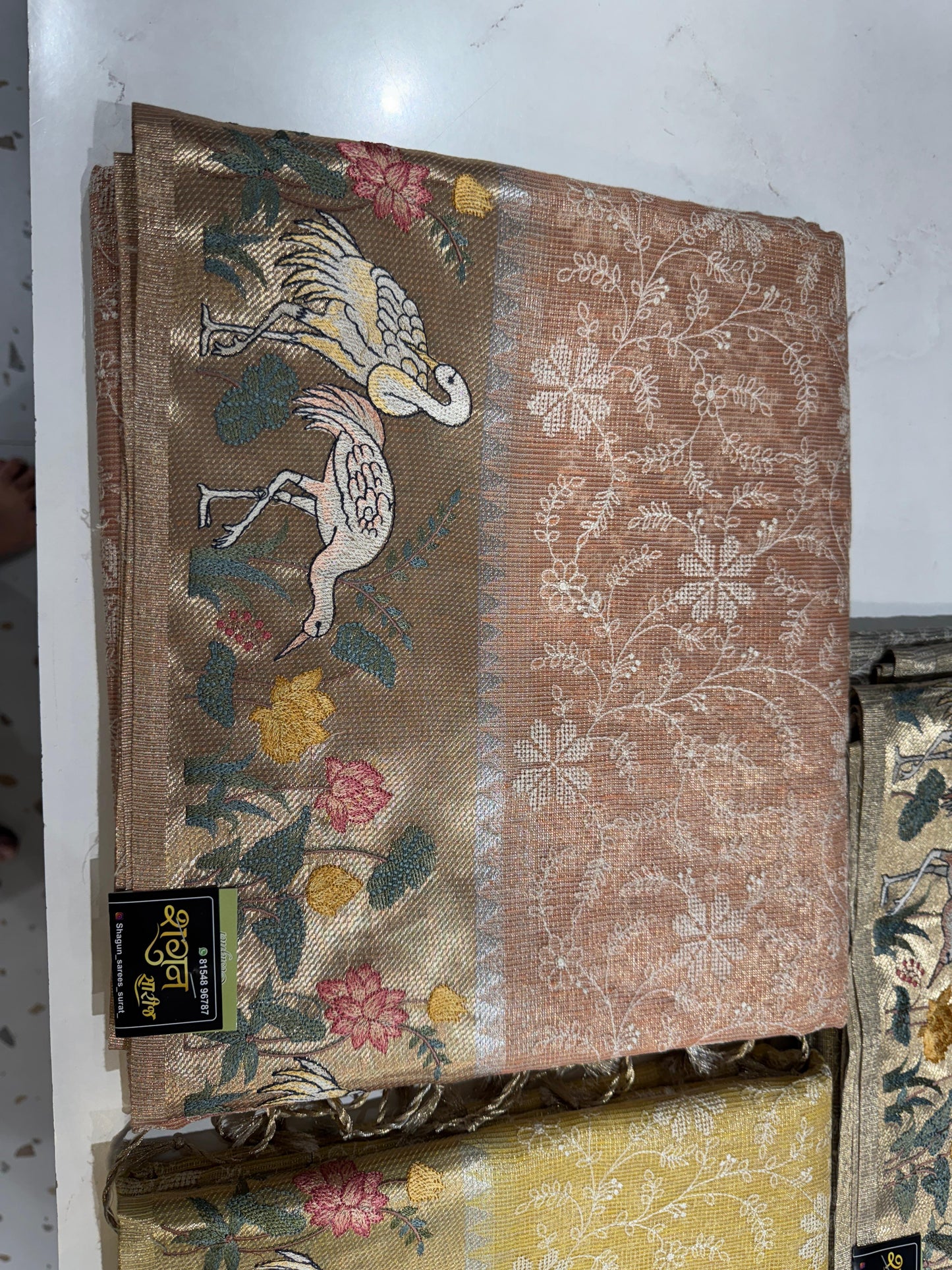 ✨ Net Tissue Silk Saree with Thread Embroidery 🧵 | Bird Art Design 🕊️ | Elegant & Light Festive Wear 🌸