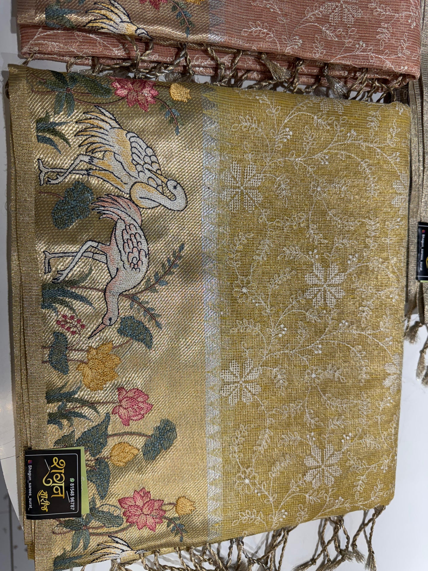 ✨ Net Tissue Silk Saree with Thread Embroidery 🧵 | Bird Art Design 🕊️ | Elegant & Light Festive Wear 🌸