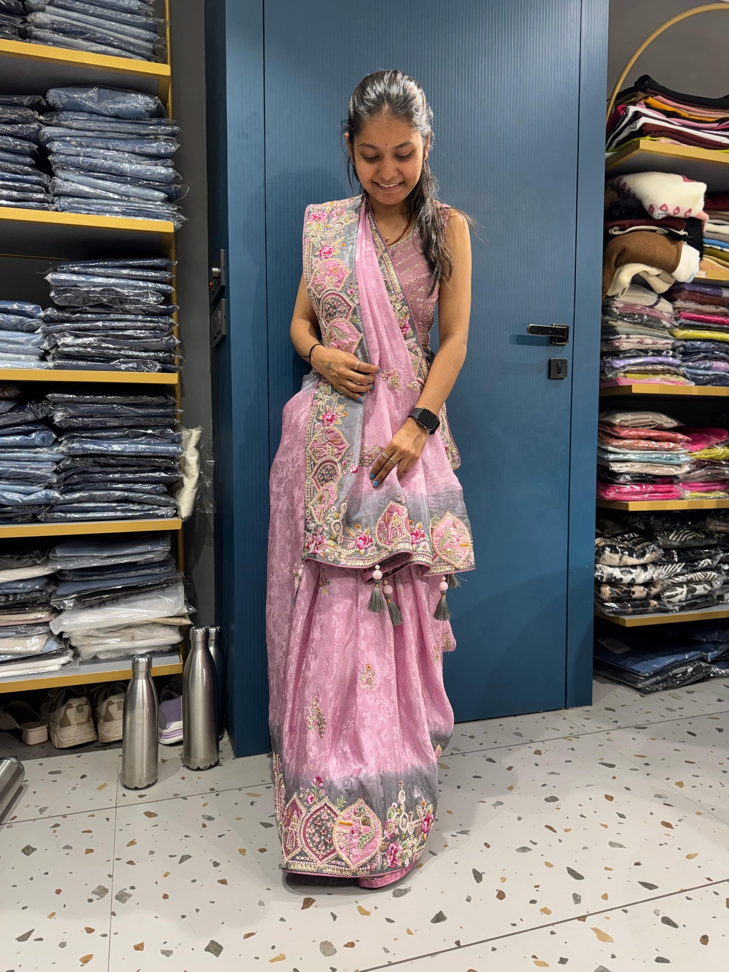 β¨ Elegant Two-Tone Designer Saree π« | Heavy Border & Full Work πΈ | Butta & Patch Design for Wedding & Party Wear π