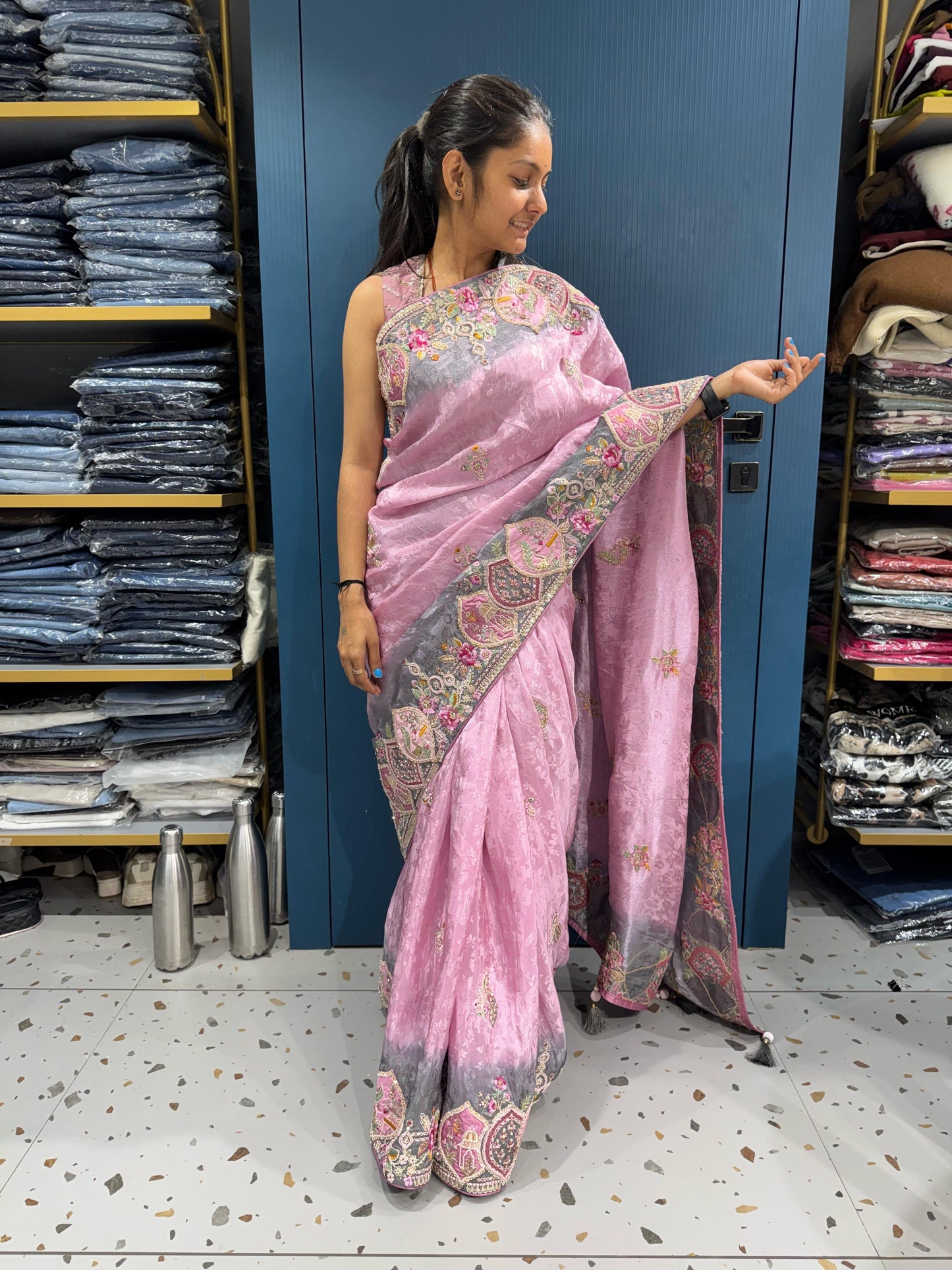 β¨ Elegant Two-Tone Designer Saree π« | Heavy Border & Full Work πΈ | Butta & Patch Design for Wedding & Party Wear π