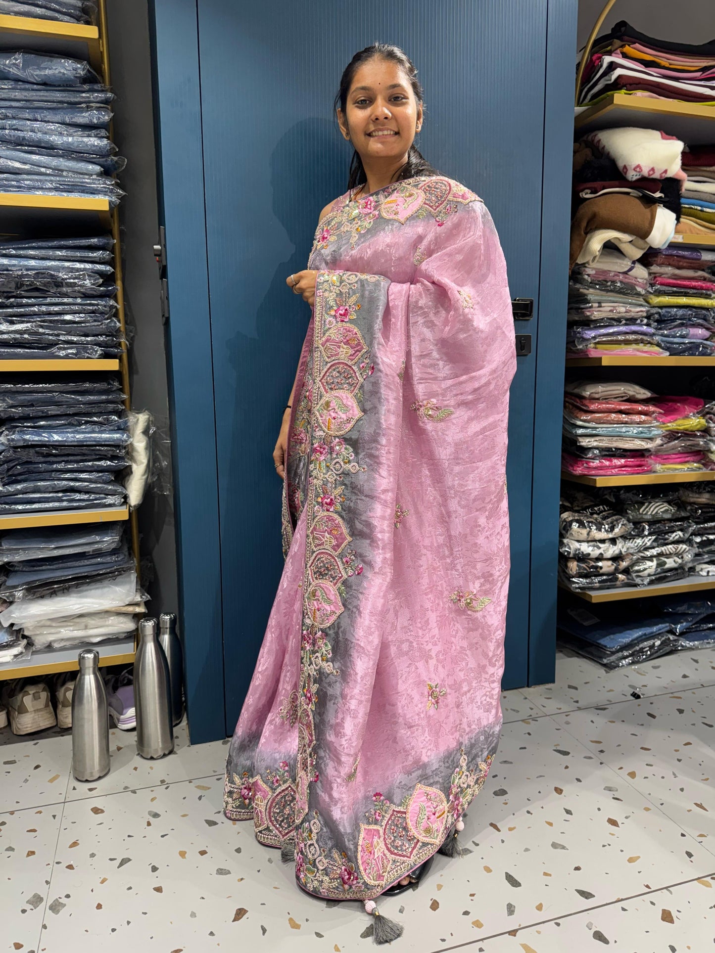 β¨ Elegant Two-Tone Designer Saree π« | Heavy Border & Full Work πΈ | Butta & Patch Design for Wedding & Party Wear π