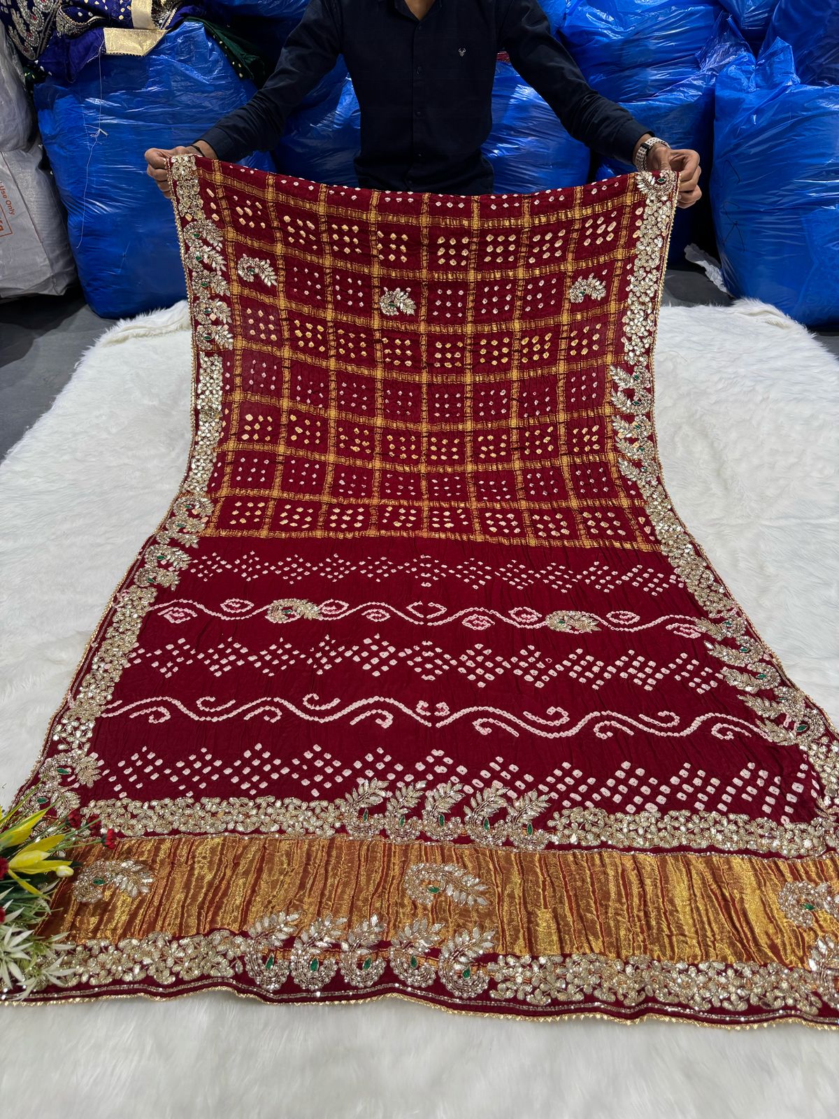 ✨ Traditional Gaji Silk Saree with Gota Patti Border & All-Over Checks 🧵 | Pure Elegance from Gujarat 🇮🇳