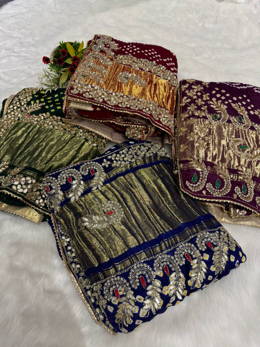 ✨ Traditional Gaji Silk Saree with Gota Patti Border & All-Over Checks 🧵 | Pure Elegance from Gujarat 🇮🇳