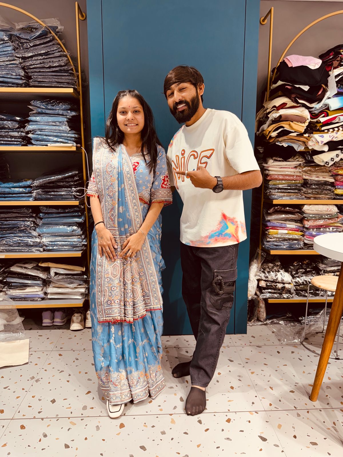 π Luxury Masterpiece Designer Saree π | Full Zardosi, Moti & Weaving Work | Stitched Blouse with Heavy Latkan & Embroidery π«