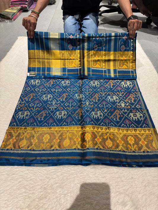 💙 Pure Rajkoti Patola Silk Saree | Elegant Blue | Lightweight & Luxurious Weave 🌟