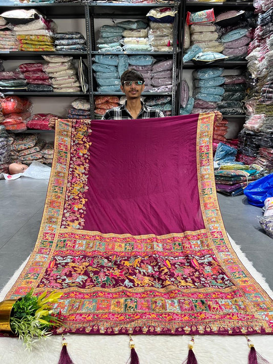 🌟 Royal Pashmina Kalamkari Gala Border Saree 🌺 | Full Heavy Work Pallu & Designer Border | Gujarati Ethnic Look 💃