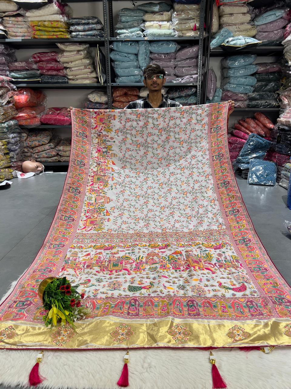 ๐ฆ Royal Pashmina Kalamkari Saree ๐บ | Heavy Vadivela Work with Elephants & Birds ๐๐ | Full Pallu & Border Design ๐ซ | Trending Gujarati Look