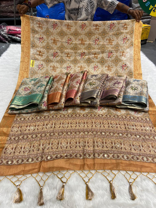 ✨ Pure Tissue Silk Saree with Jari Work & Patola Mirror Design 💎 | Royal Traditional Look 👑 | Trending Ethnic Wear Gujarat 🇮🇳