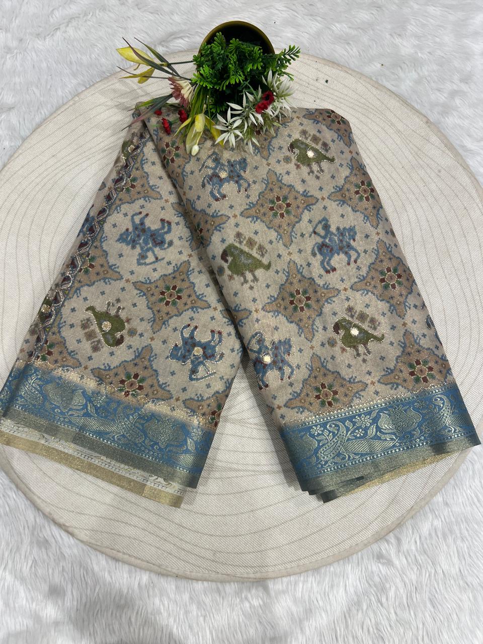 โจ Pure Tissue Silk Saree with Jari Work & Patola Mirror Design ๐ | Royal Traditional Look ๐ | Trending Ethnic Wear Gujarat ๐ฎ๐ณ