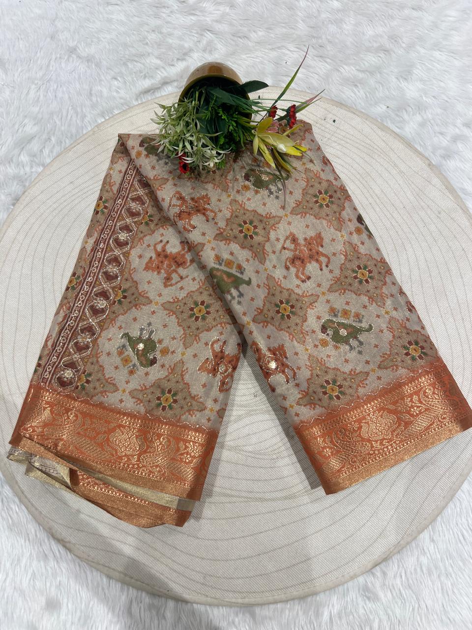 โจ Pure Tissue Silk Saree with Jari Work & Patola Mirror Design ๐ | Royal Traditional Look ๐ | Trending Ethnic Wear Gujarat ๐ฎ๐ณ