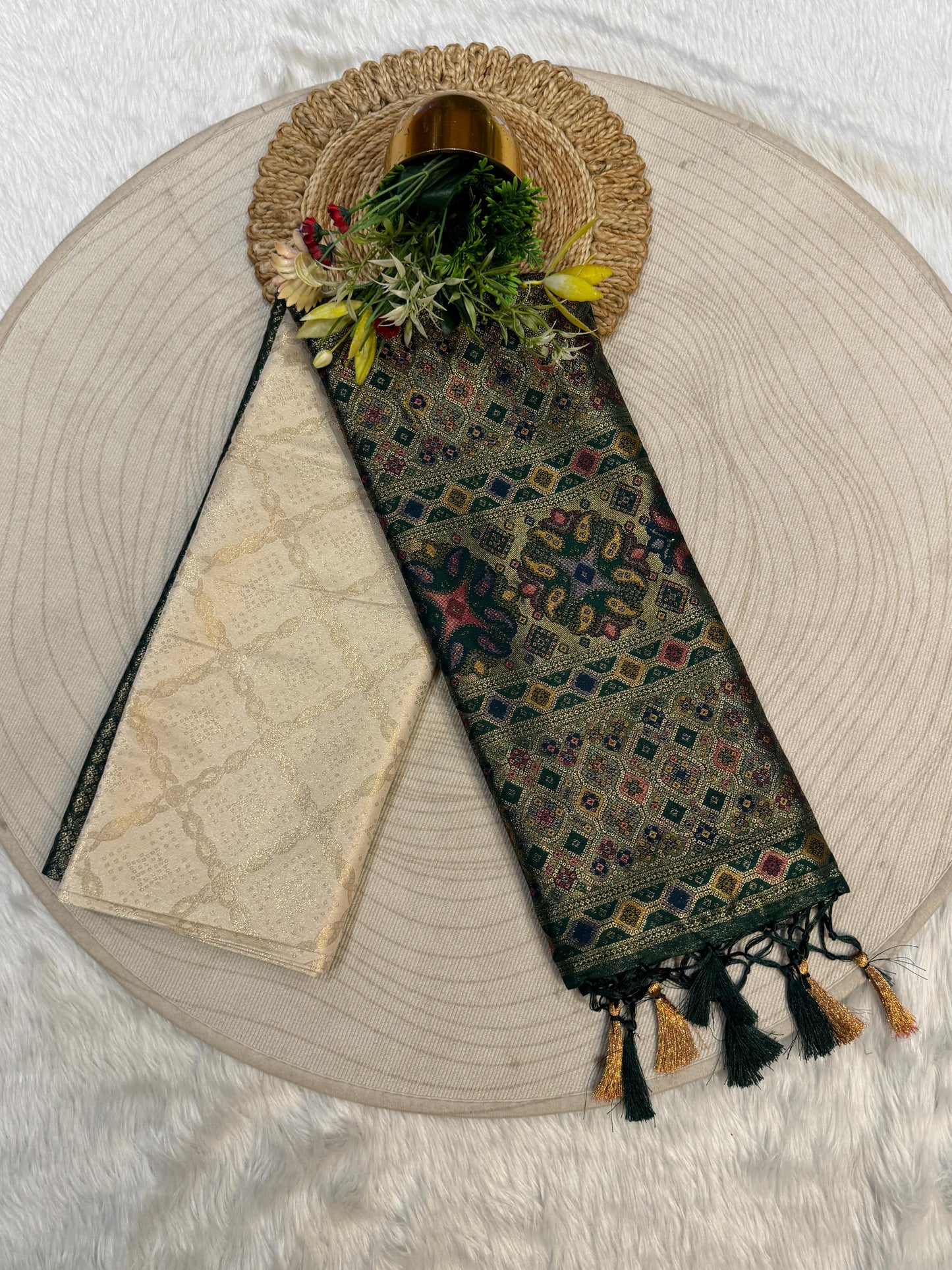 โจ Dharmavaram Soft Silk Saree ๐ | Dual Tone Beauty ๐ | Handwoven Pallu with Latkan ๐ซ | Festive Must-Have ๐