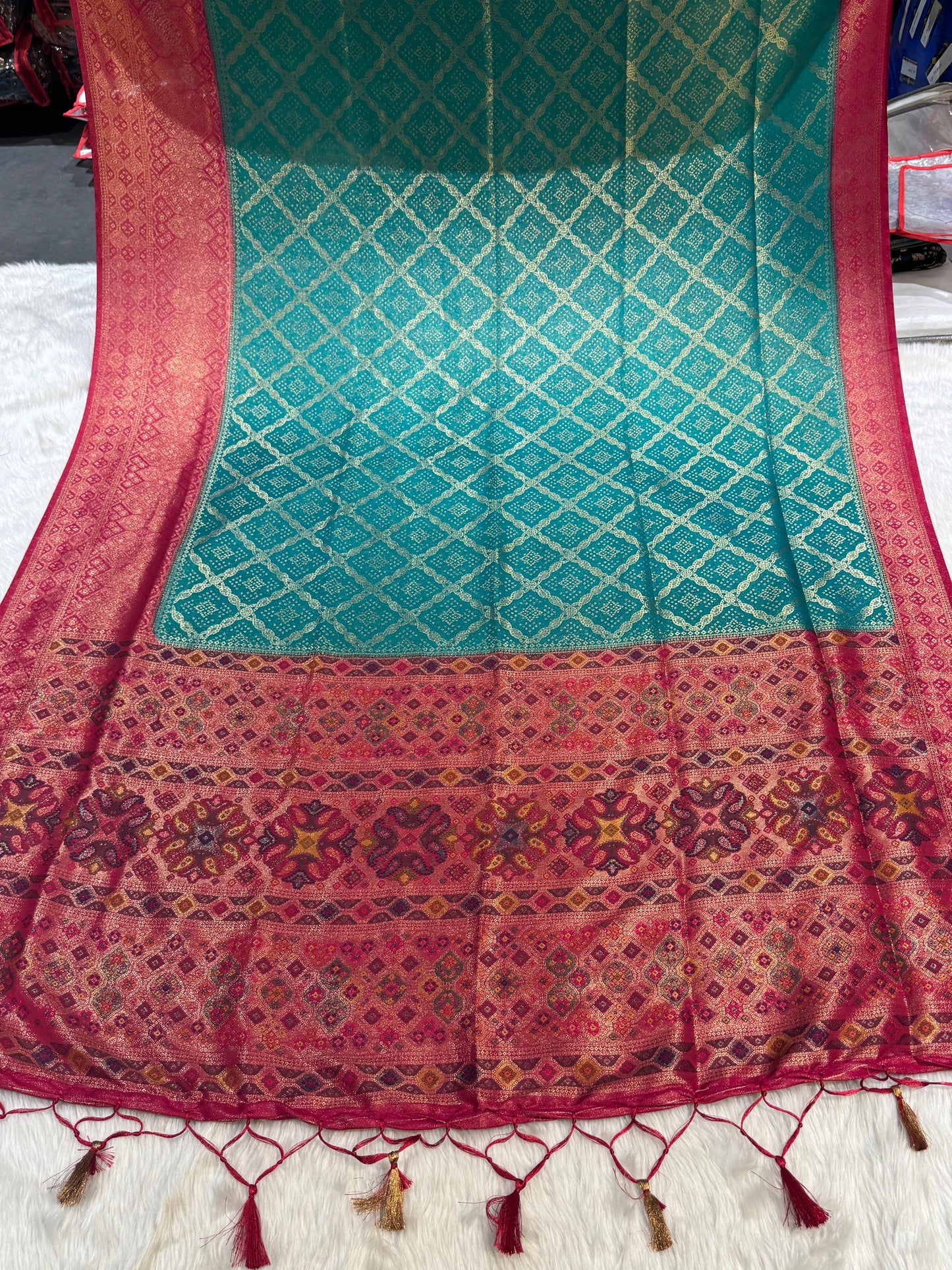 โจ Dharmavaram Soft Silk Saree ๐ | Dual Tone Beauty ๐ | Handwoven Pallu with Latkan ๐ซ | Festive Must-Have ๐