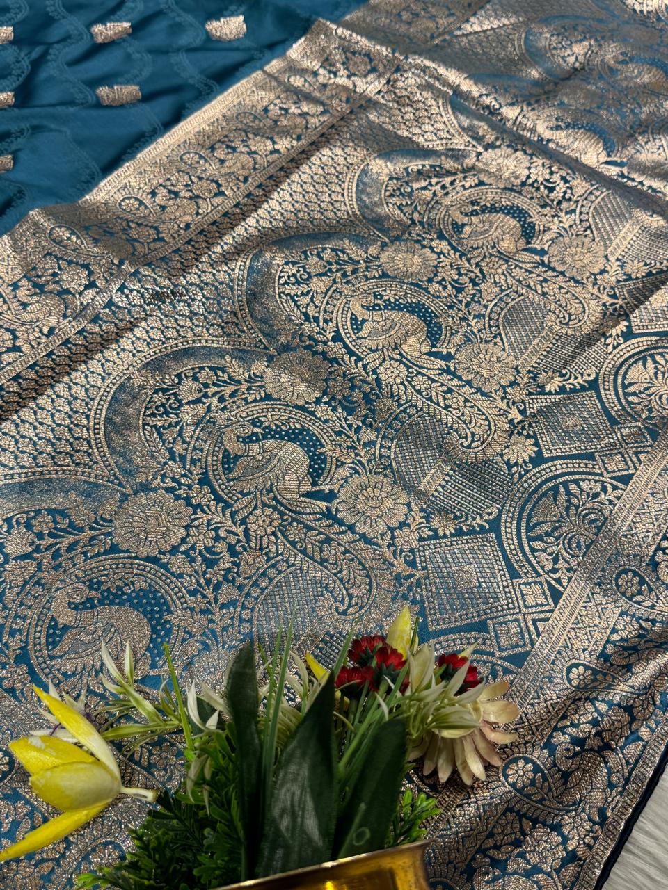 Elegant Pure Satin Silk Saree with Peacock Pallu Design π¦ | Traditional Gujarati Style | Festive & Wedding Wear
