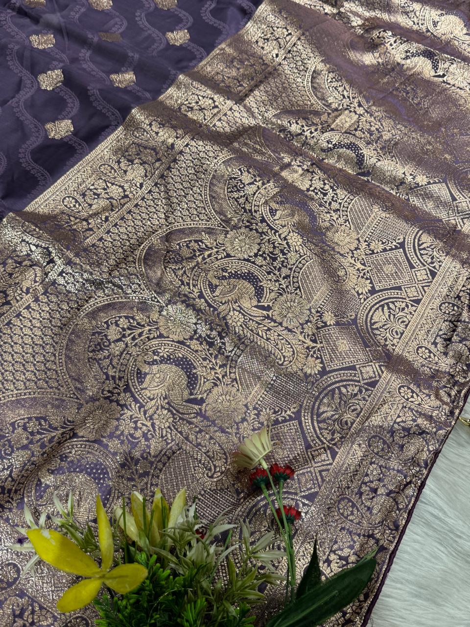 Elegant Pure Satin Silk Saree with Peacock Pallu Design π¦ | Traditional Gujarati Style | Festive & Wedding Wear