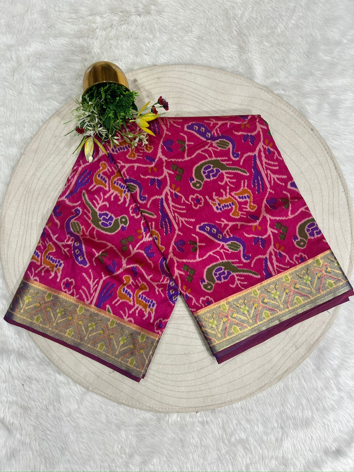 🦜✨ Patola Silk Saree with Animal & Bird Motifs | Golden Border | Shagun Fashion