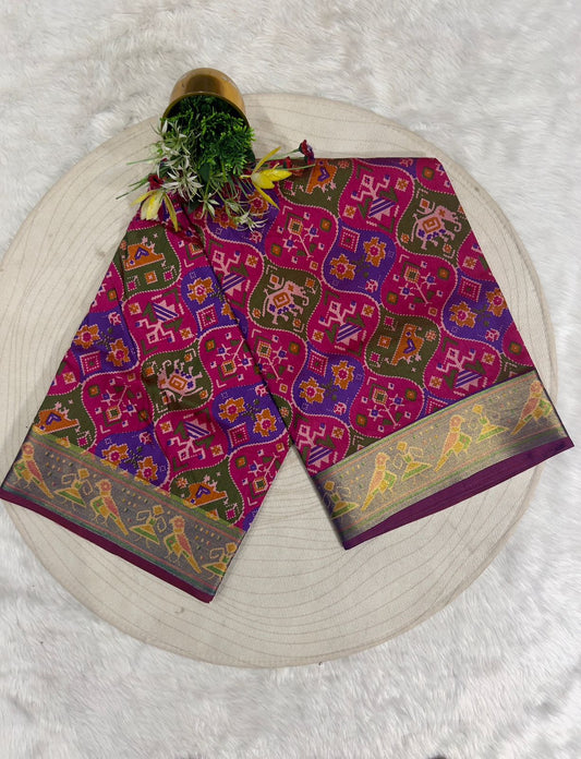 Shagun Patola Silk Saree 🦁🐦 | Animal & Bird Motif with Golden Border | Affordable Luxury