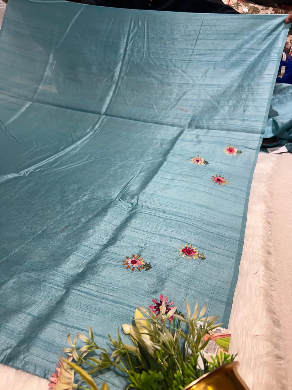 Shagun Fashion πΏ Sky Blue Pure Cotton Designer Saree with Colorful Dhaga Work & Full Worked Blouse | Party Wear Luxury π