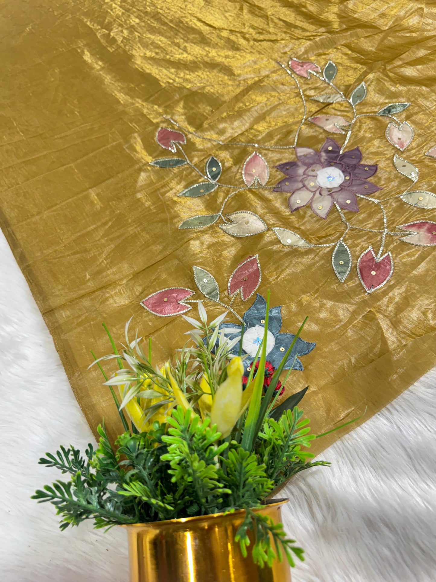 Pure Tissue Saree with Floral Patchwork ๐ธ | Affordable Party Wear Saree with Blouse | Shagun Sarees & Zankhi Boutique