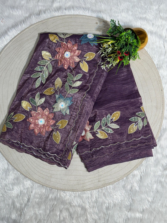 Pure Tissue Saree with Floral Patchwork 🌸 | Affordable Party Wear Saree with Blouse | Shagun Sarees & Zankhi Boutique