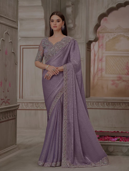 Purple Designer Organza Saree with Heavy Embroidered Blouse for Party & Wedding 💜 | Shagun Sarees Collection ✨