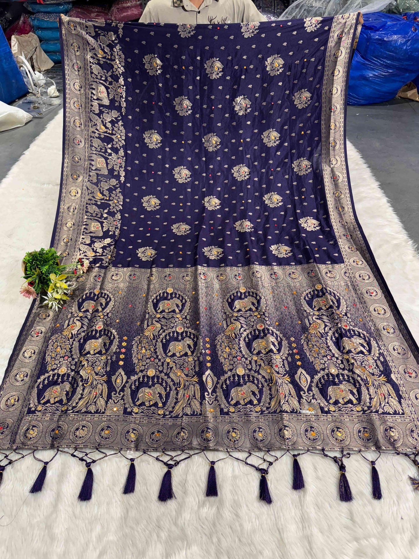 Heavy Designer Silk Saree with Elephant Pallu & Peacock Border Work | Party Wear Saree by Shagun Fashion π¦πβ¨