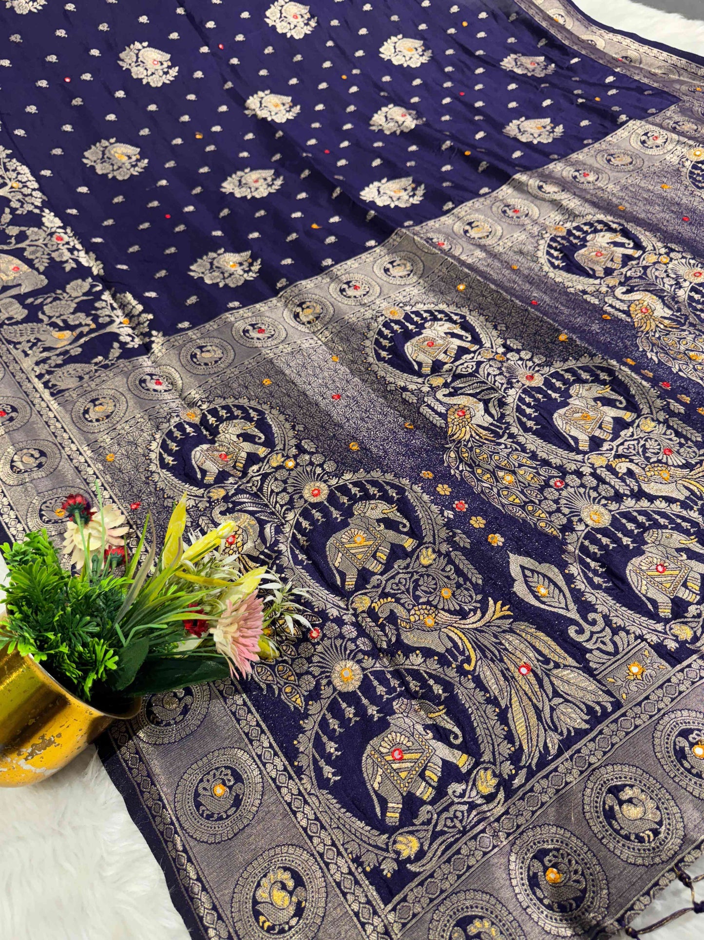 Heavy Designer Silk Saree with Elephant Pallu & Peacock Border Work | Party Wear Saree by Shagun Fashion π¦πβ¨