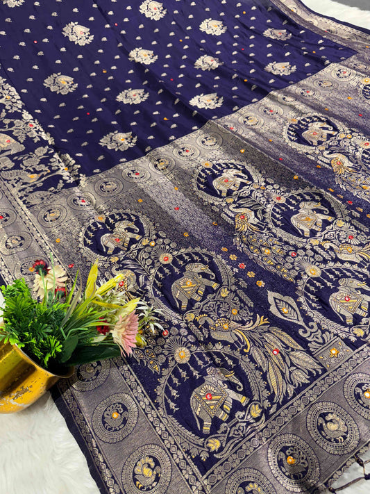 Heavy Designer Silk Saree with Elephant Pallu & Peacock Border Work | Party Wear Saree by Shagun Fashion 🦚🐘✨