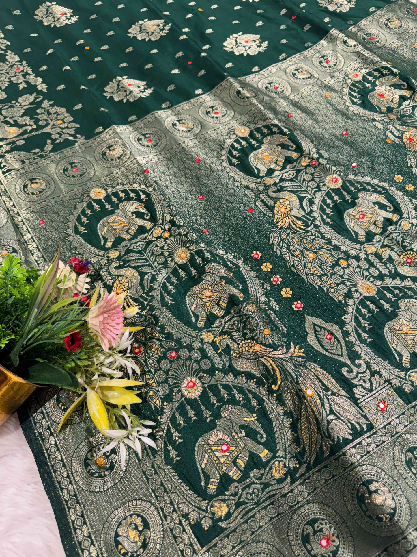 Heavy Designer Silk Saree with Elephant Pallu & Peacock Border Work | Party Wear Saree by Shagun Fashion π¦πβ¨