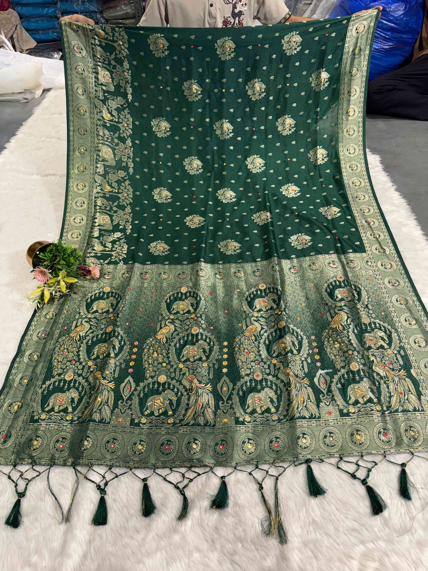 Heavy Designer Silk Saree with Elephant Pallu & Peacock Border Work | Party Wear Saree by Shagun Fashion π¦πβ¨